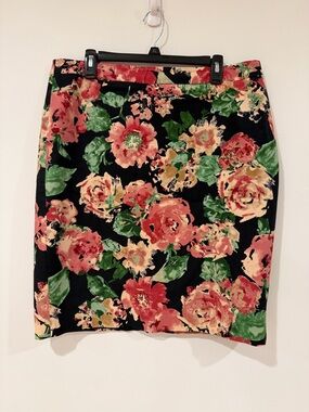 Talbot’s Floral Pencil Skirt in Black with Pink & Green Blooms